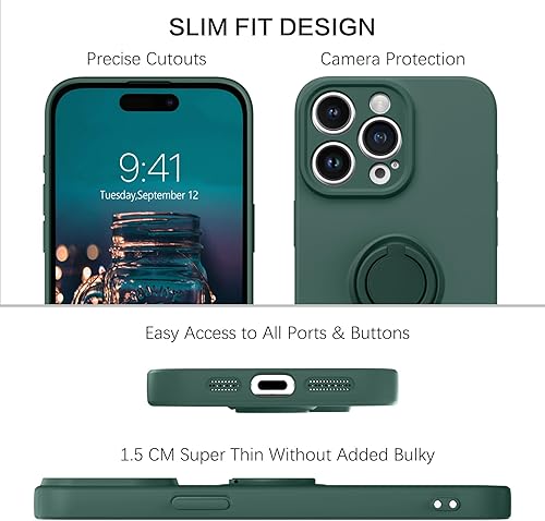 Miniatura 8 de BENTOBEN Funda compatible con iPhone 15 Pro Max 2023, ajuste delgado, de silicona suave, goma de gel, soporte de anillo a prueba de golpes,