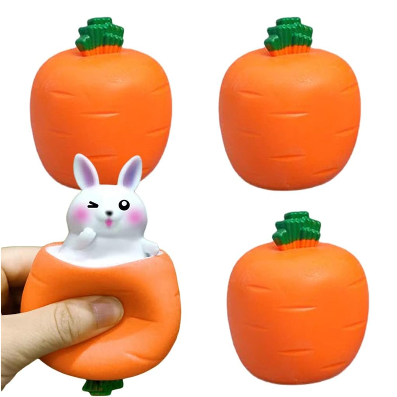 Squishy Quetschspielzeug – Karotte Mit Kaninchen, 4 Stück, 6x6x6 Cm, TPR-Material, Anti-Stress Für Kinder & Erwachsene