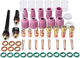 55pcs TIG Welding Torch Accessories Kit with High Temperature Glass Cup Back Cup Collets Collets Body Alumina Nozzle Stubby Gas Lens TIG Welding Equipment for TIG WP-17/18/26
