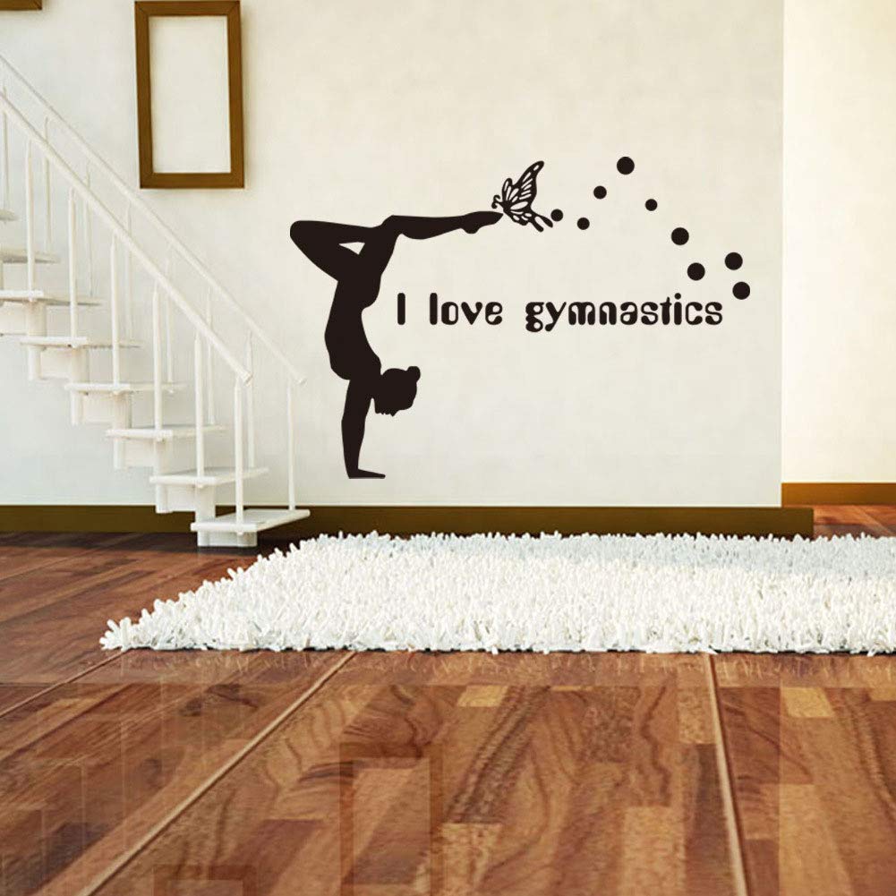 Sticker mural J'aime la gymnastique en vinyle noir pour chambre d'enfant