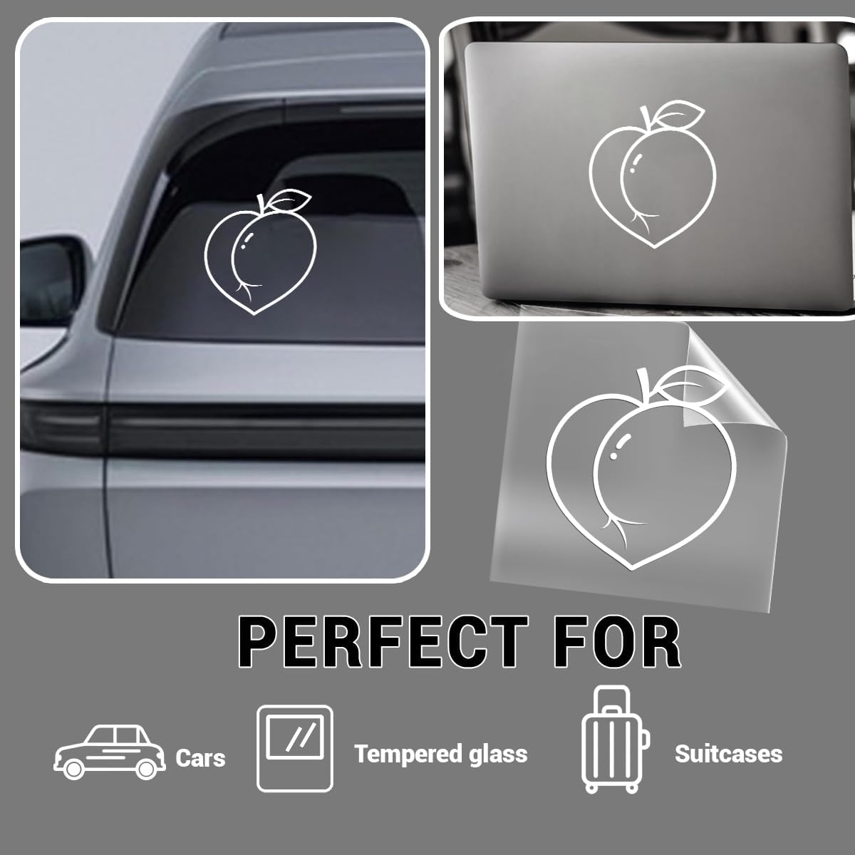 2pcs Peach Outline UV DTF Decal Transparent Waterproof Vinyl Transfer Sticker for Car Window Truck Rear Windshield Cute Fruit Aesthetic Coquette Accessories Gift 6 inches 82 image 4
