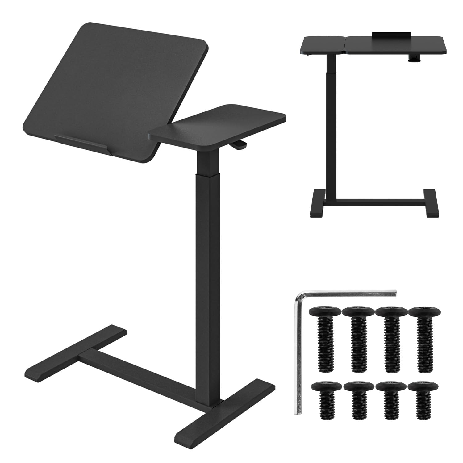 Maclean Laptop Desk Height Adjustable 755-1108 mm | Tilt up to 60° | Mobile with Wheels | Load Capacity up to 30 kg | Ergonomic & Stable | for Home Office & Office (Black)