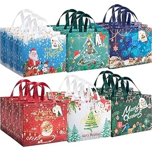 ZUIYIN Bolsas de regalo de Navidad grandes de 13 pulgadas, paquete de 18 unidades, con etiquetas de regalo, bolsas de regalo de Navidad reutilizables no tejidas con asas para regalos de Navidad