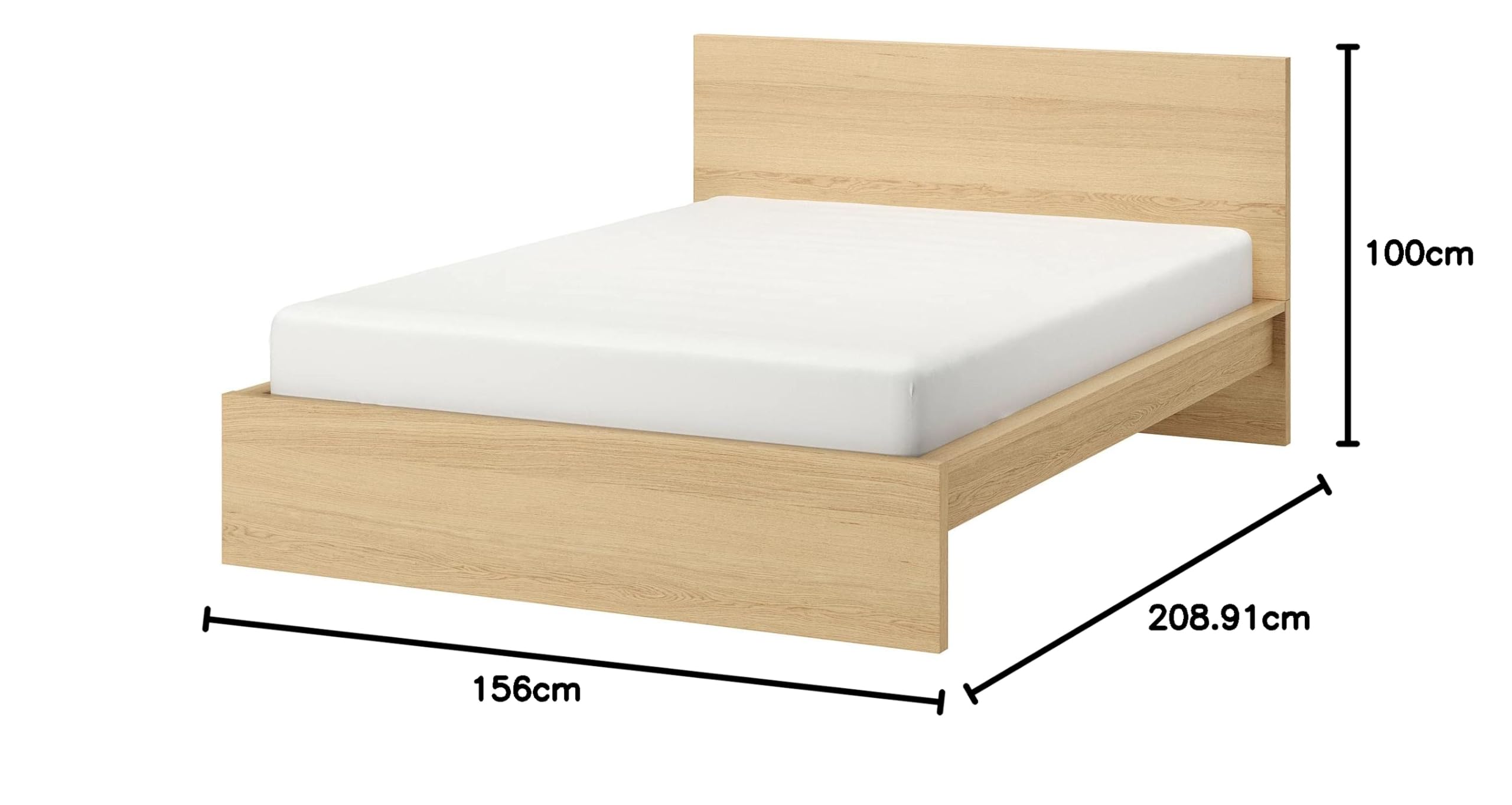 IKEA MALM Bed Frame, high, 140x200 cm, White Stained Oak Veneer