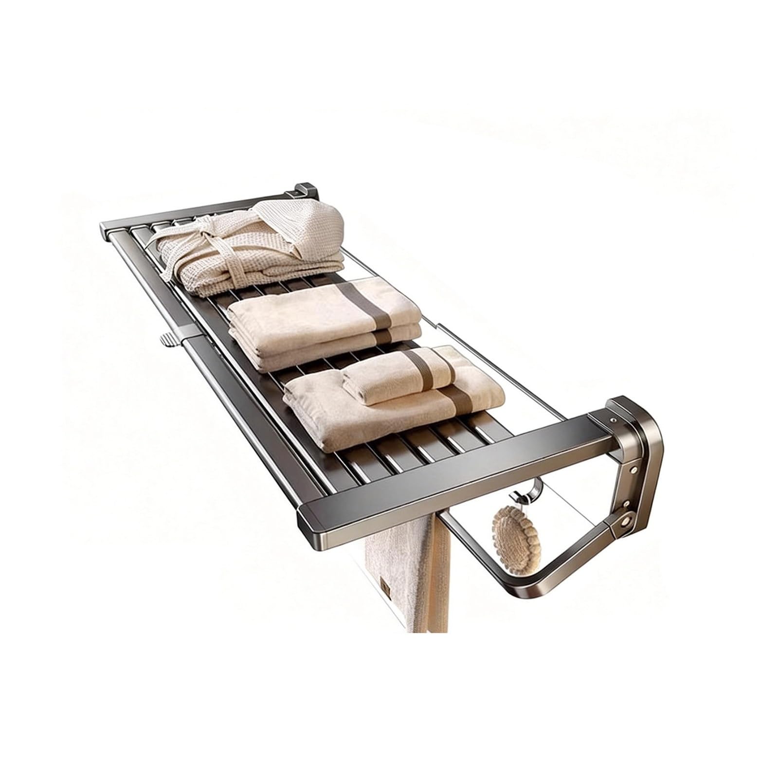 Portasciugamani pieghevole a doppio gancio, asta portasciugamani da parete con ganci, per bagno, soggiorno, camera da letto, balcone (colore 1, L, 67 cm)