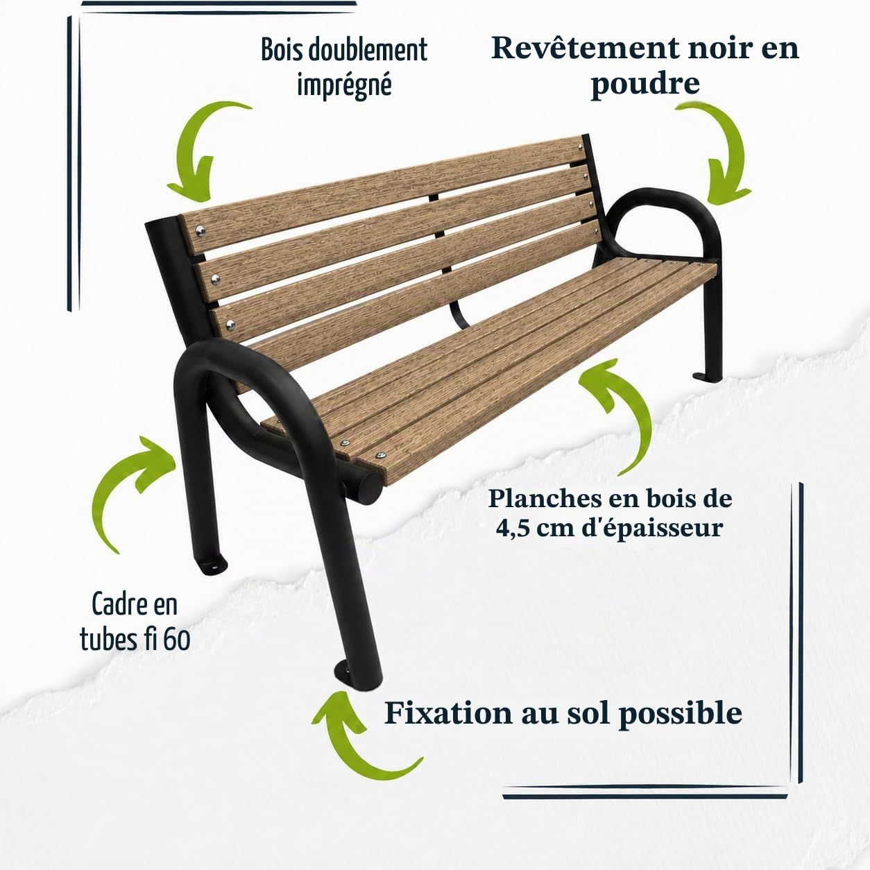 Banc Jardin Exterieur - Banc de Jardin en Bois - Banc de Jardin Extérieur, Banc de Parc, Devant Le Bureau - Banquette Jardin (Primario Noyer, 175cm - Longueur Totale du Banc)