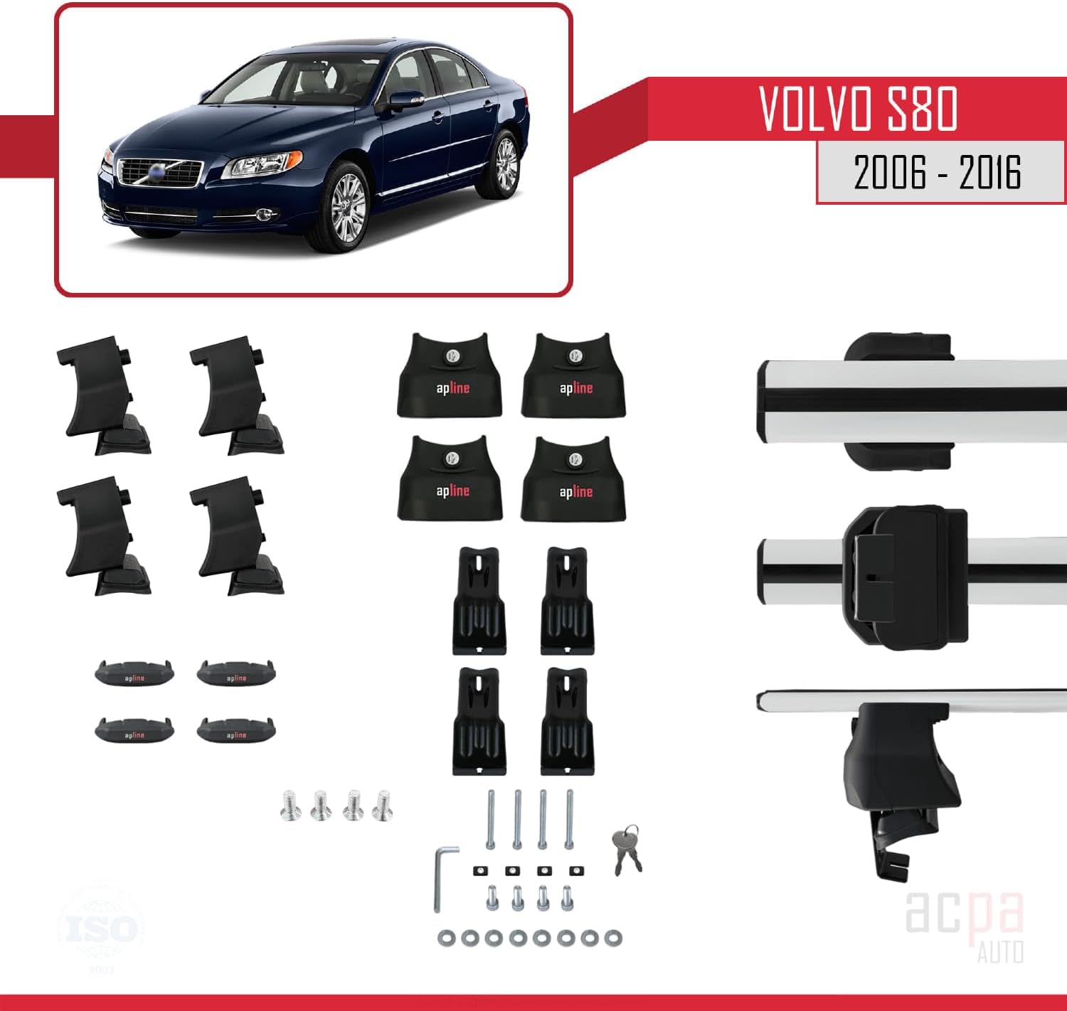 Compatible with Volvo S80 2006-2016 Roof Rack ACE-4 Roof Rack Pack Carrier Grey