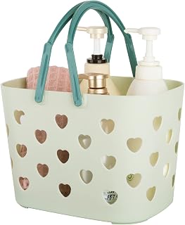 Anyoifax Cesta de almacenamiento portátil de plástico con asa, organizador para baño, despensa, cocina, dormitorio universitario, garaje, color verde