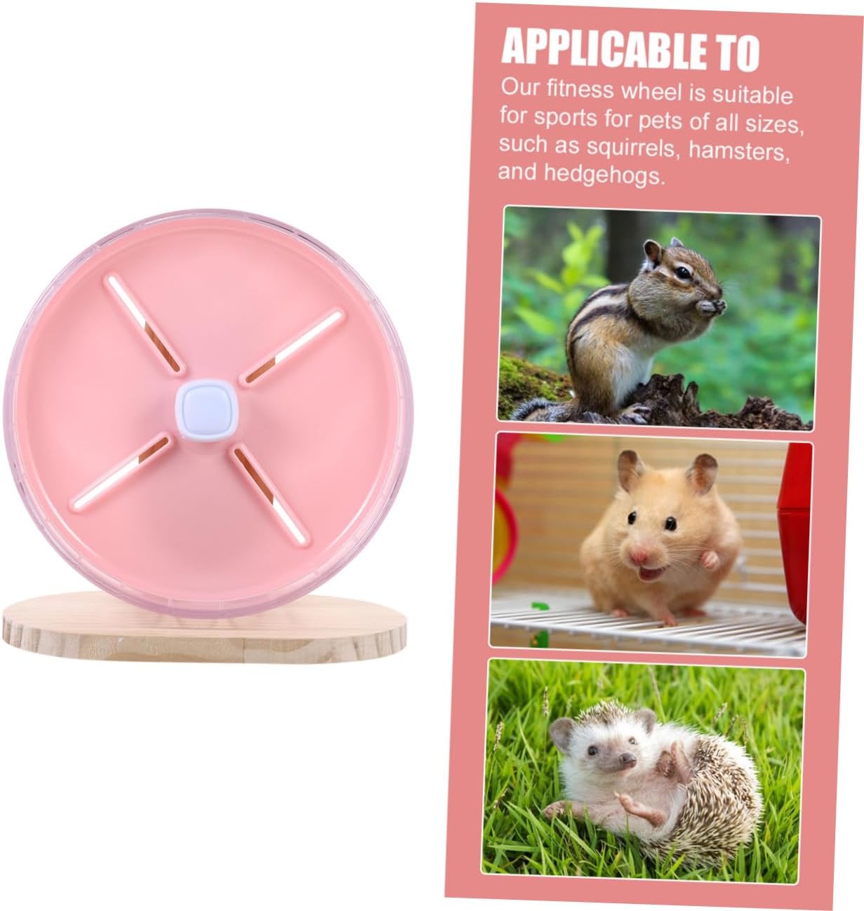 Luxshiny Silent Hamster Running Wheel with Wooden Stand, 20cm Stable Chinchilla Exercise Wheel, Quiet Small Animal Cage for Hedgehogs and Rats