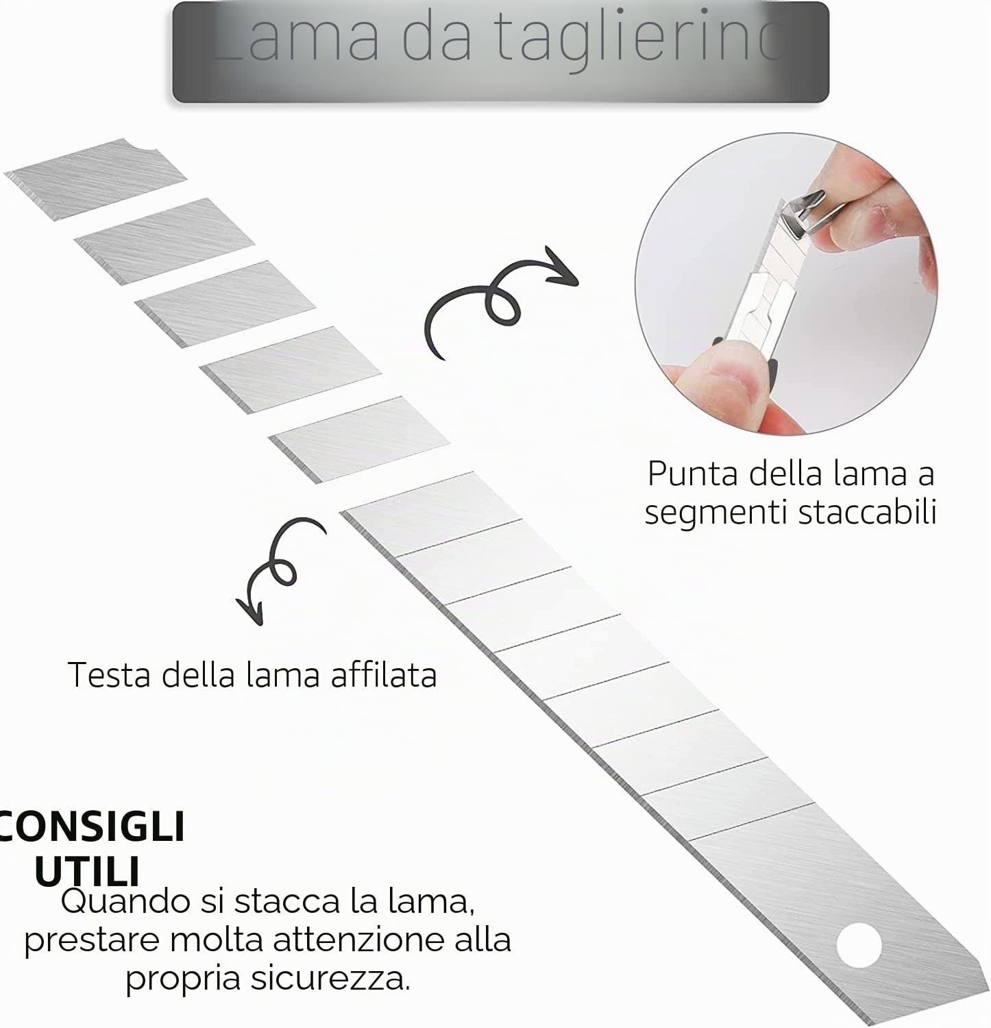 Gebildet 5 pezza Taglierina di Utilità, Snap-Off Lame 9 mm, Angolo della Lama: 60°, per Arti Grafiche/Vinile Auto
