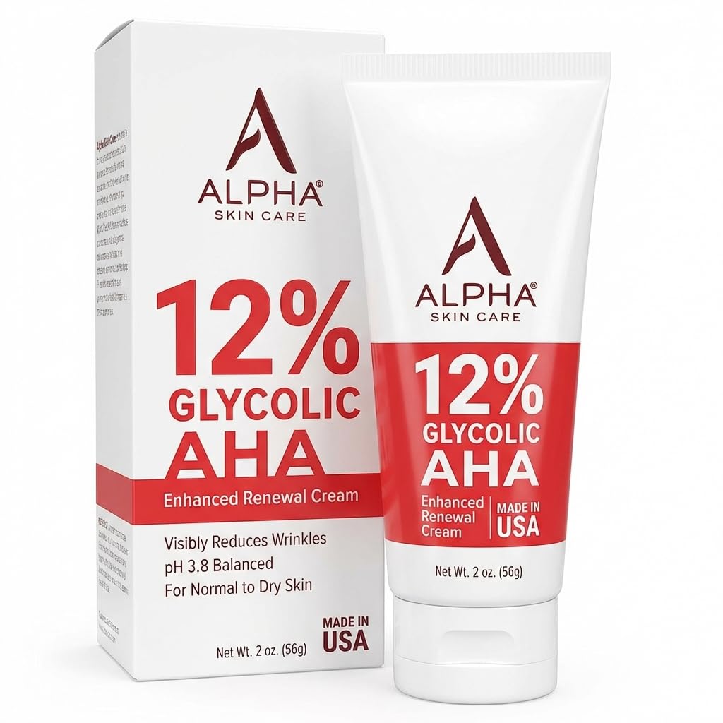 Alpha Skin Care - Enhanced Renewal Cream, 12% Glycolic AHA, Real Results for Lines and Wrinkles| Fragrance-Free and Paraben-Free| 2-Ounce