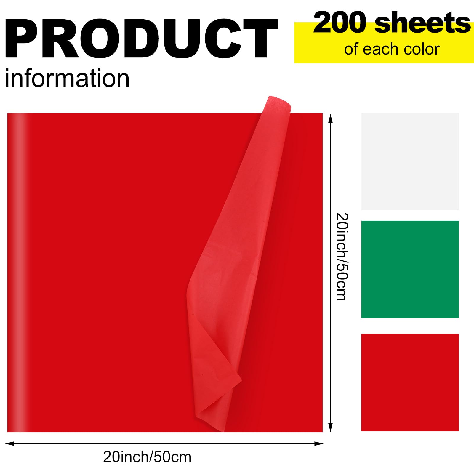 Qilery Lot de 600 feuilles de papier de soie pour emballage cadeau de Noël - 50 x 50 cm - Pour sacs cadeaux, boîtes d'emballage pour fête prénatale, fête prénuptiale, projet d'artisanat, mariage, fête