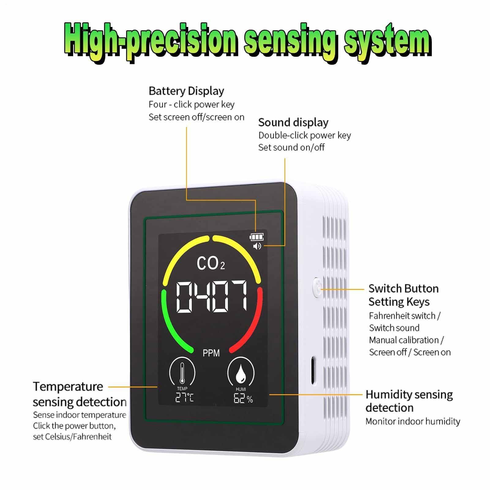 Detector de CO2 portátil con Monitor Digital Temperatura y Humedad, medidor Calidad del Aire Interior for el hogar, Oficina, vehículos recreativos, hoteles Viajes(White.)