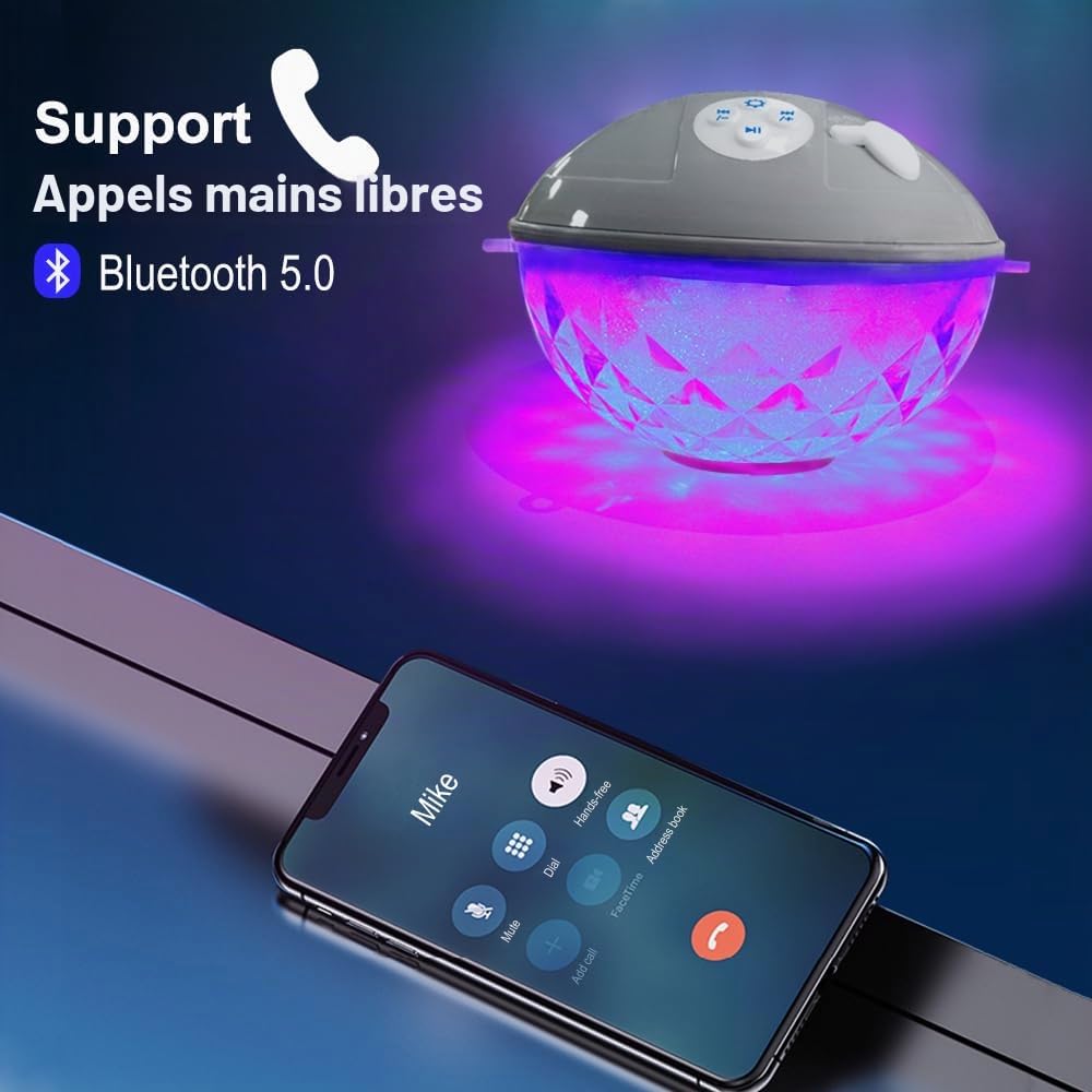 Haut-parleurs flottants de piscine avec lumières colorées, haut-parleur Bluetooth étanche IP68 pour piscine, spa et extérieur
