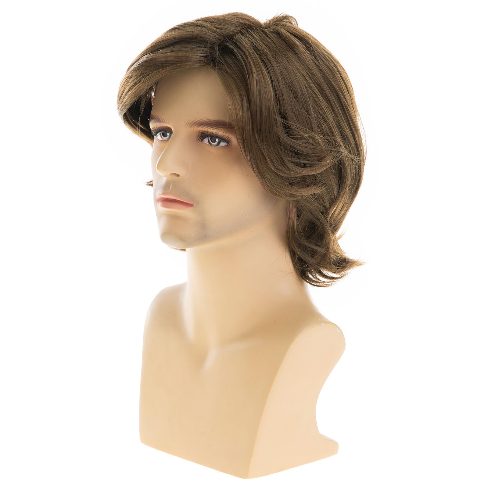 Dsimeig Short Straight Brown Wigs for Men Natural Synthetic Side Part Heat Resistant Halloween Cosplay, Brown3, 9 inches x 2 inches - Image 3