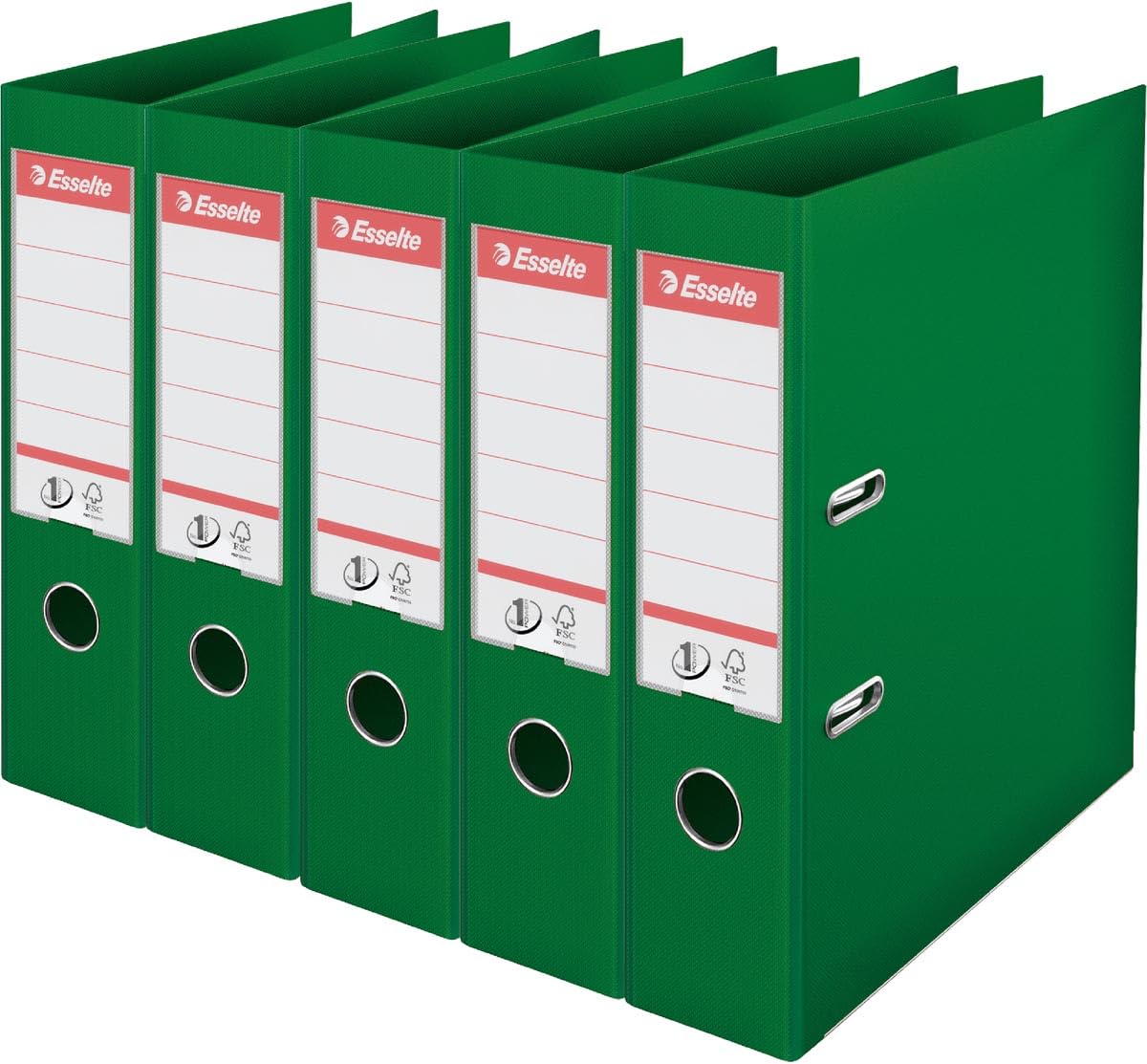 Esselte, A4 Lever Arch File, 75 mm Spine, 500 sheets Capacity, PP, Plastic Cover, No. 1 Mechanism, Files & Folders, Green, 5 Pack, 162560