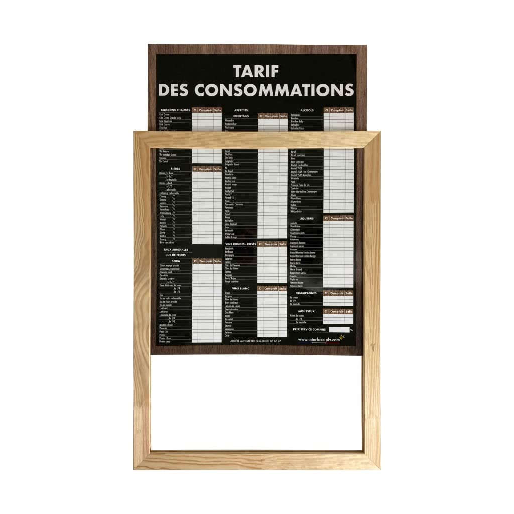 Traditionelles Holzschild, A1, "TARIF DES CONSOMMATIONS"
