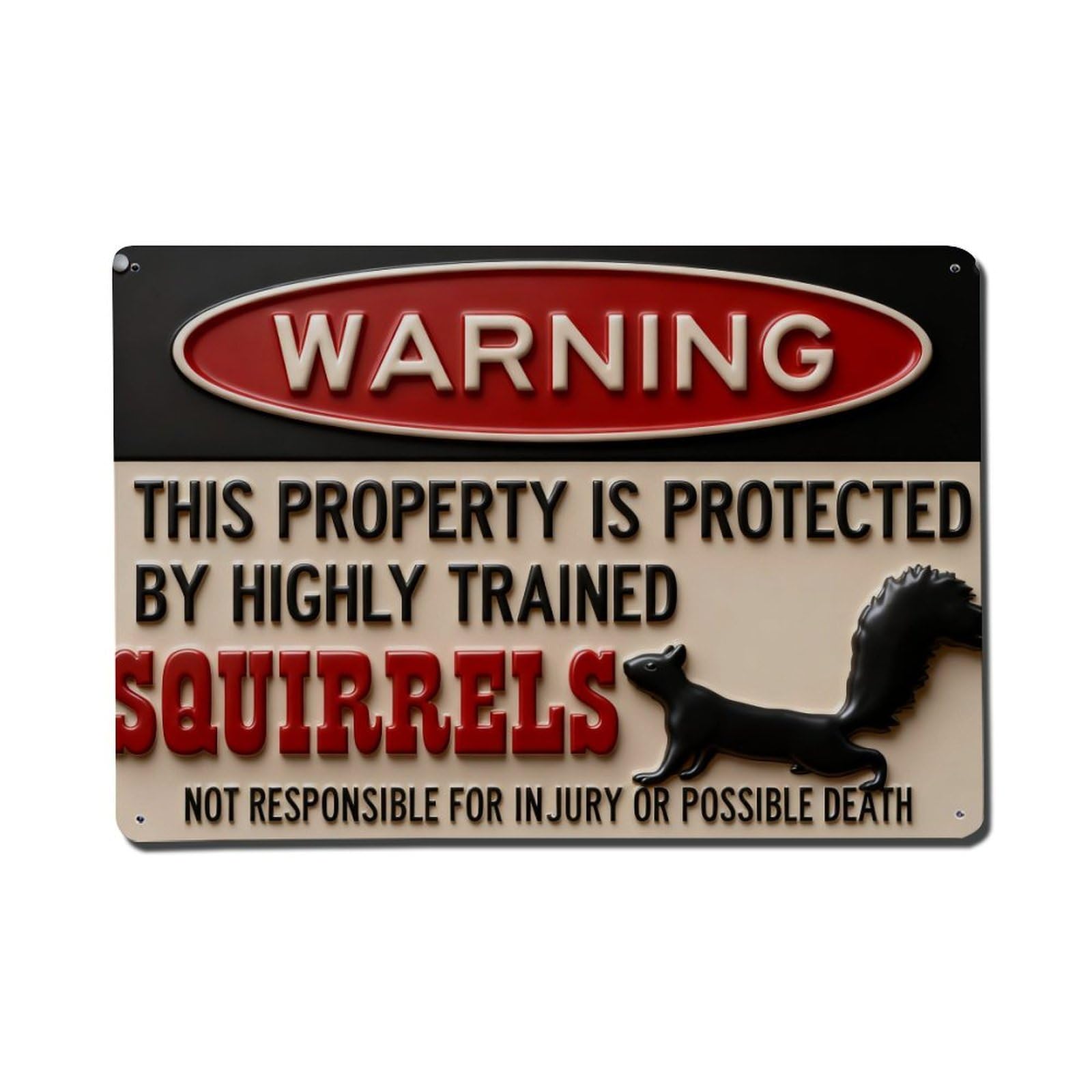 Iageret Vintage Warning Squirrels Property Protected Trained Metal Tin Sign Retro Wall Decor, Bar Garage Cafe Kitchen Home Wall Art Poster Decoration 8X12inches