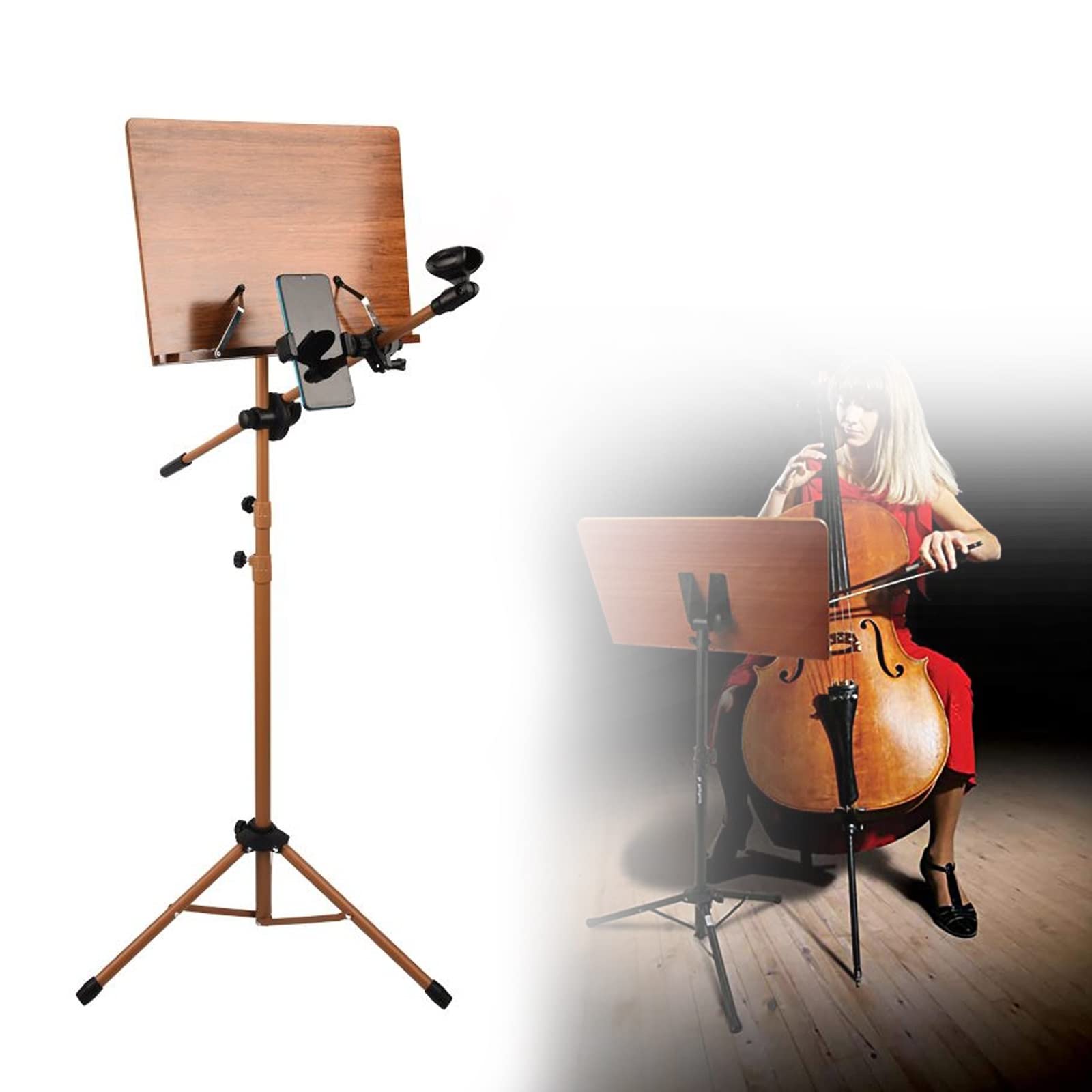 Leggio per Violino con Borsa per Il Trasporto, leggio in bambù Due in Uno a Doppio Uso, Cartella per spartiti e Clip, Adatto per Chitarra, violinista e Altri st