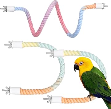 NOLITOY 3pcs Bendable Parrot Rope Perch Bundle Colorful Cotton Climbing Swing Stand Parakeet Cockatiel Budgie Flexible Cage Accessory Tool Sugar Glider Pet Animal Habitat Station Pole 31.5 Inches