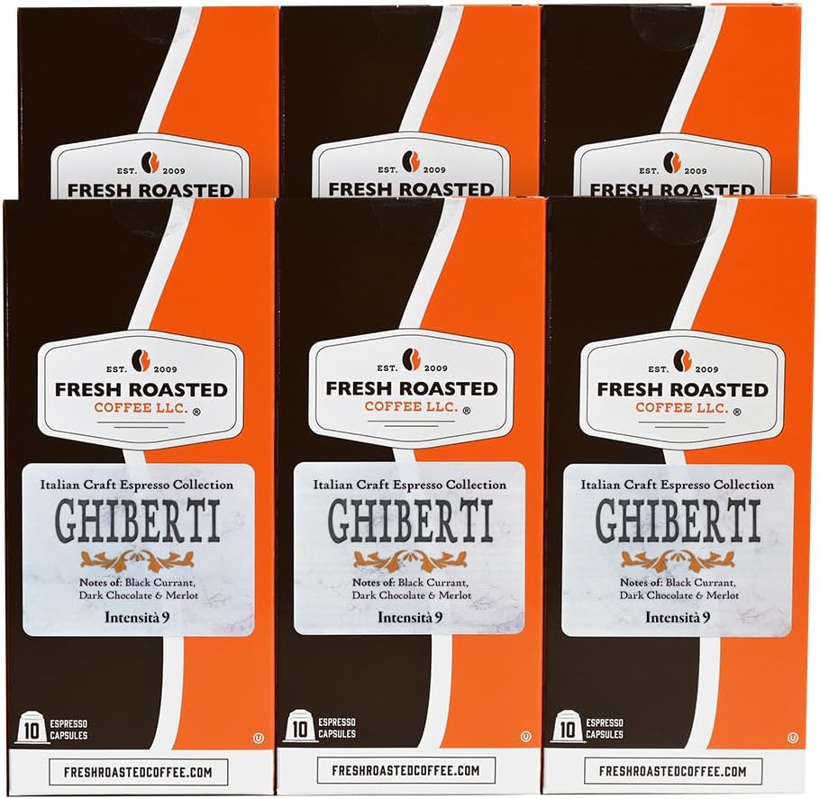 Fresh Roasted Coffee for Nespresso OriginalLine, Ghiberti Italian Craft Espresso, 60 Count Aluminum Capsules