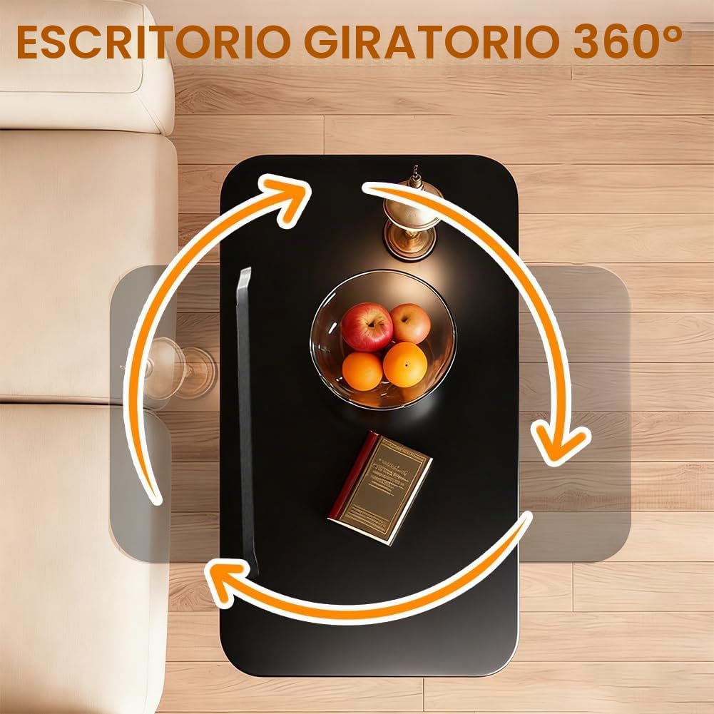 Mesa auxiliar en forma de C, giratoria 360°, mesa de salón, mesa de teléfono, mesa de sofá regulable en altura (45-80 cm) con tablero inclinable, pequeña mesa auxiliar para sofá, cama y espacios