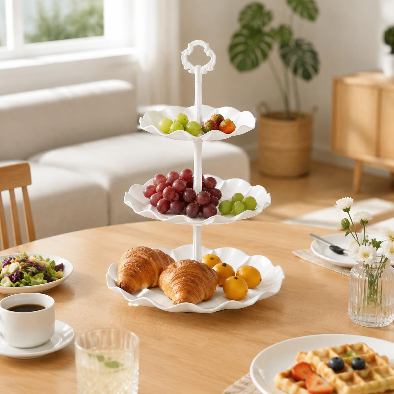 Alzatina Cucina a 3 Piani, Vassoio da Portata Rettangolare per Dolci e Frutta, Alzate per Buffet e Feste, Supporto per dessert a 3 livelli con 2 vassoi rettangolari e 2 vassoi quadrati