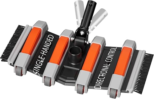 TidyMister Flexible Weighted Pool Vacuum Head, Extra-Wide, Swivel Handle | 3.2LB,Side and Bottom Brushes,Non-Slip Wheels,Vinyl,Fiberglass and Concrete Pools,Fits 1-1/2in Hoses and 1.25in Poles,Orange