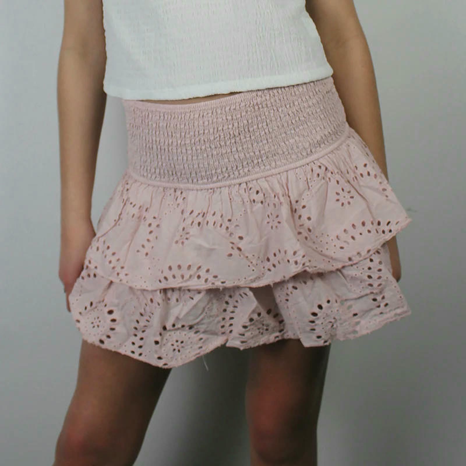 Rock Damen Frauen Rüschen Layered Hohl Mini Röcke Smocked Eine Linie Plissee Kurze Röcke Teen Mädchen Strand Röcke-blau-l