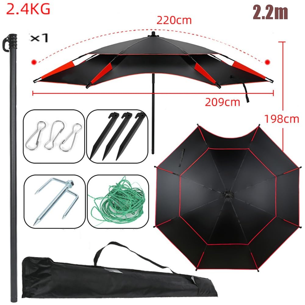 Sombrilla De Pesca Grande Sombrilla De Playa Antiviento Protección Solar Parasol De Pesca Portátil con Ancla De Arena 220cm 240cm(Blue,2.2m)