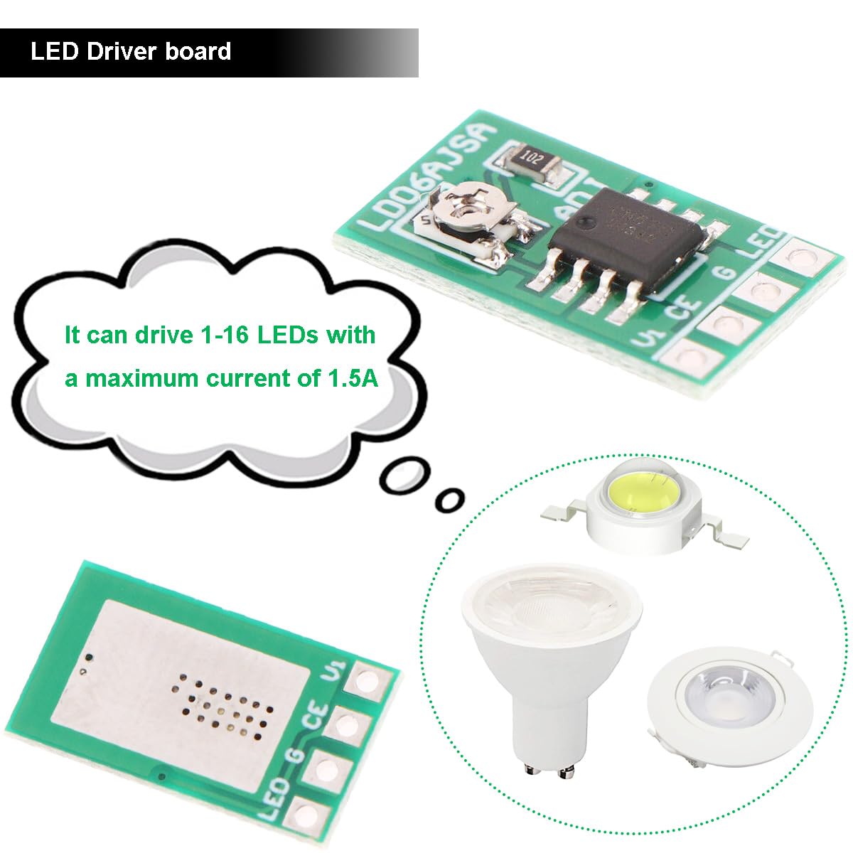 Youmile 10 pcs Adjustable Current LED Driver Board DC 3.3V 3.7V 5V 6V LED Driver module PWM Control Board 30-1500mA 1.5A Constant Current Adjustable Module with USB male cable DC female cable - Image 2