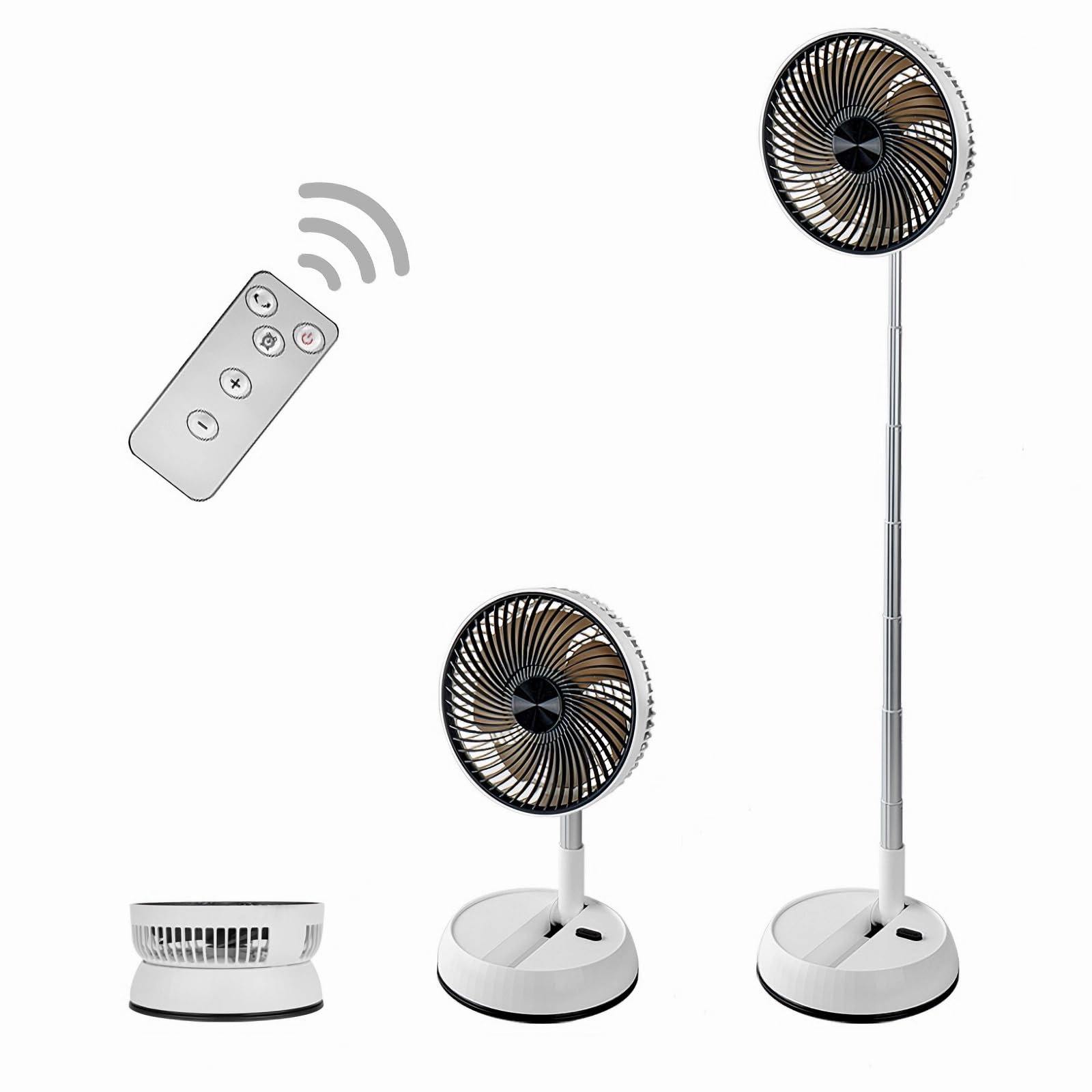 Greheywos Foldable Rechargeable Oscillating Fan 8" 7200mAh Battery Operated Small Fan, Quiet Table Standing Pedestal Fans for Bedroom Office Camping Travel (White body and black front grille)