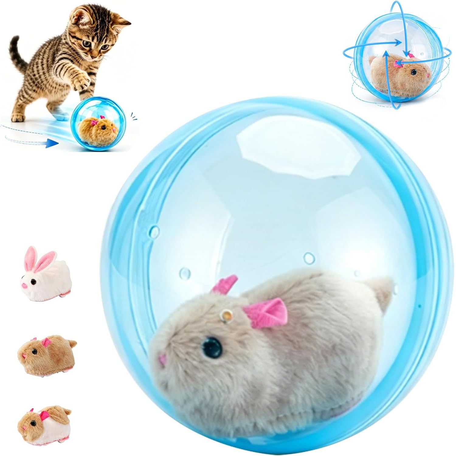 Tudegy Automatic Rolling Ball Hamster,Interactive Cat Ball,Clear Plastic Hamster Exercise Ball, Rolling Balls Toys For Kids, Cats And Dogs(Blue | A)