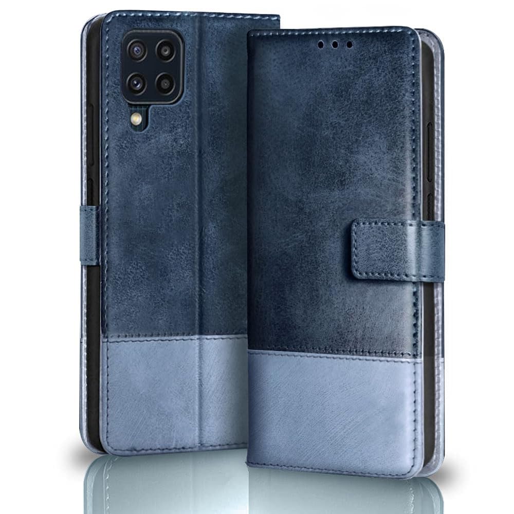 TheGiftKart Flip Back Cover Case for Samsung Galaxy M32 4G / M32 Prime | Dual-Color Leather Finish | Inbuilt Stand & Pockets | Wallet Style Flip Cover Case for Samsung M32 4G / M32 Prime (Blue & Sky)
