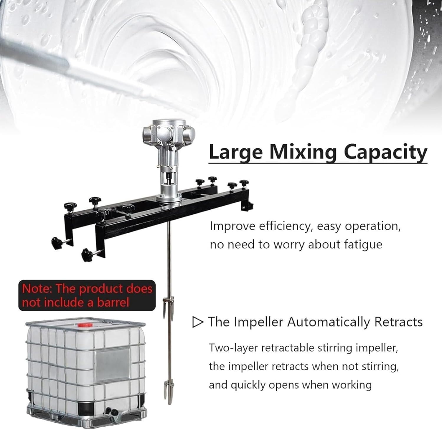 Agitador Neumático para Tanque IBC 1000L, Mezclador Acero Inoxidable con Soporte Telescópico y Hélice Retráctil, Motor Aire 0-2500 RPM para Pinturas, Tintas y Químicos,Large 5 Cylinders