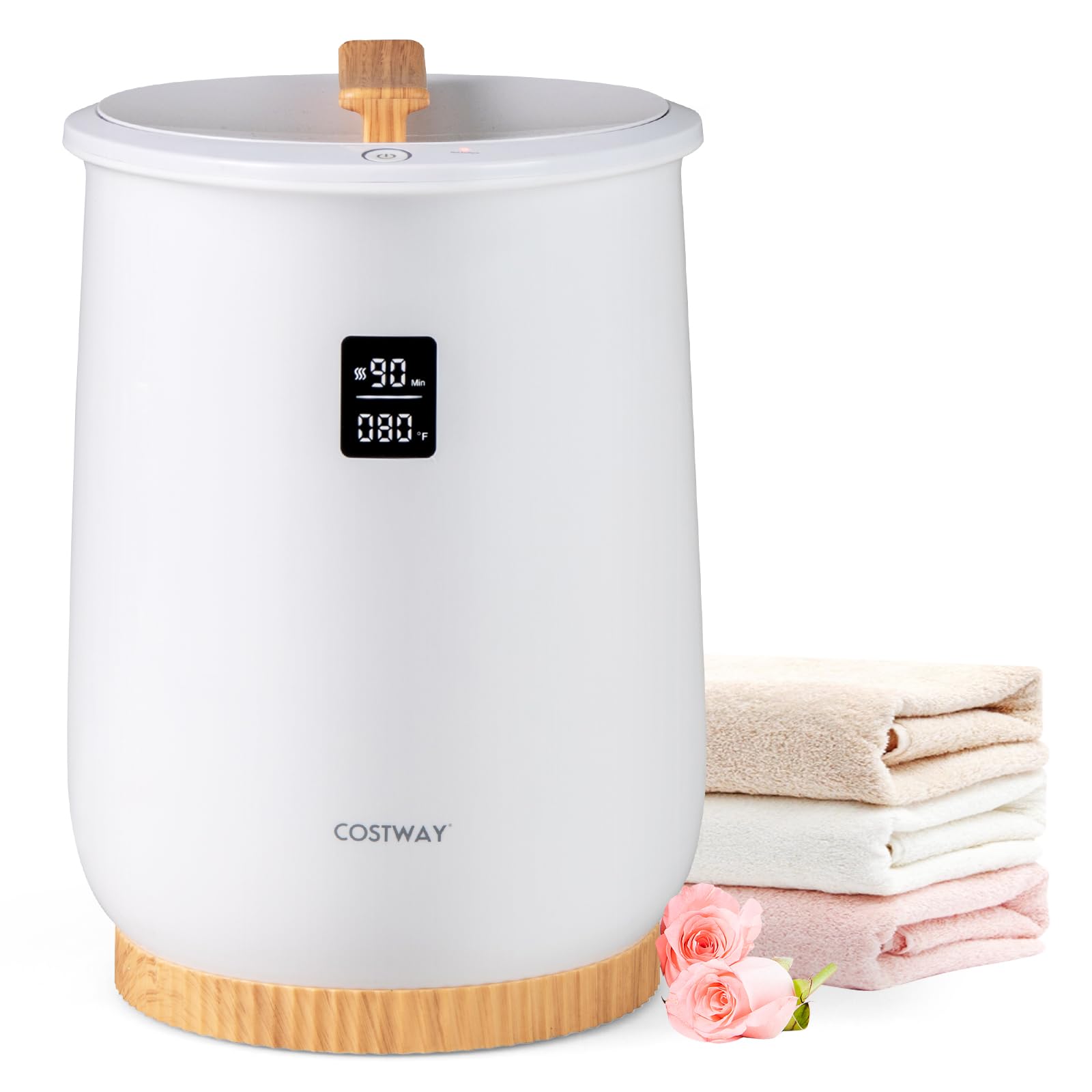 COSTWAY 20L Towel Warmer for Bathroom, Luxury Heated Towel Warmer Bucket with LED Screen, One Button Control, 4 Timer Settings, Fragrant Disc Holder, Blanket Warmer for Pajamas, Bathrobes
