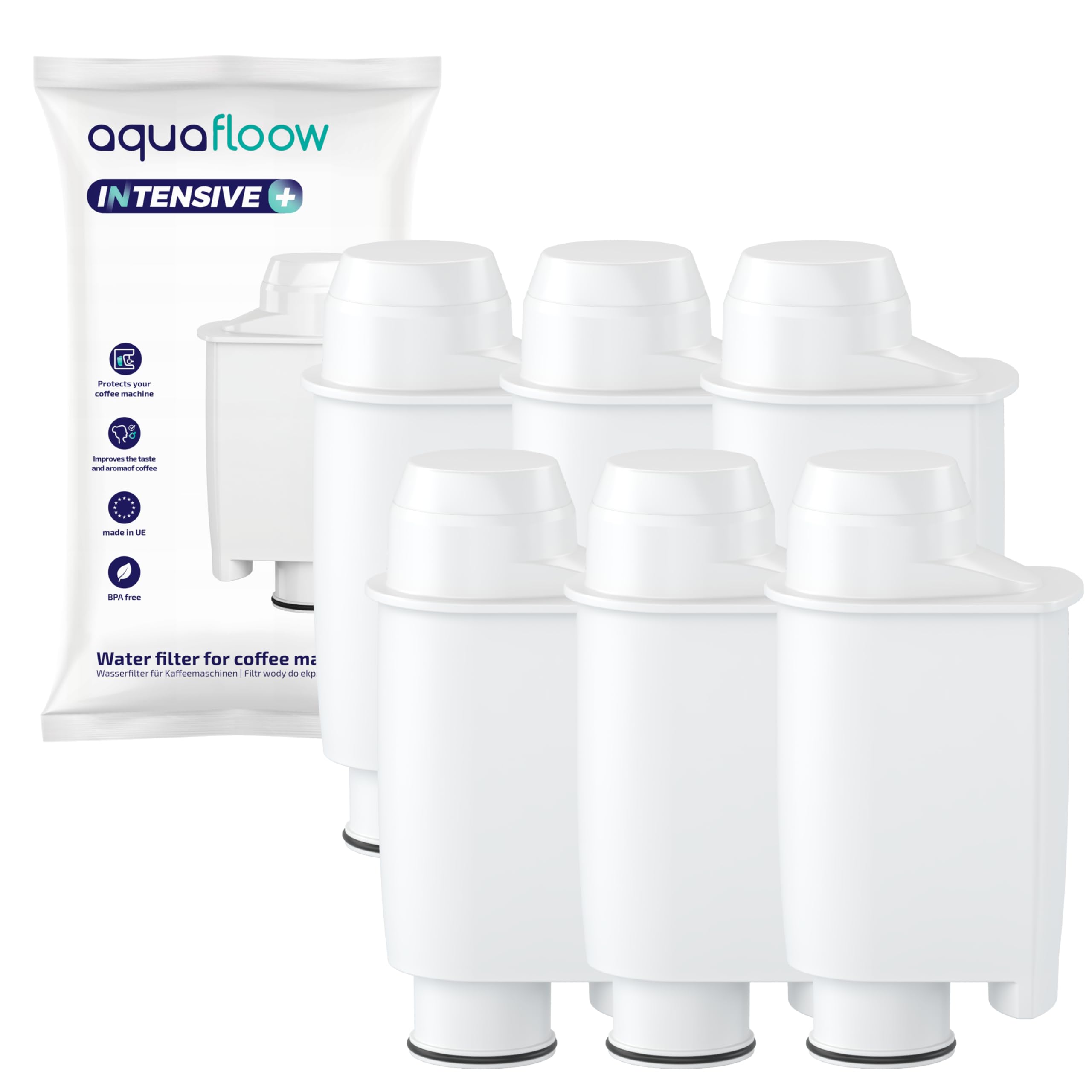 Aquafloow Filtro de Agua, Recambio para Brita® Intenza+ Saeco® CA6702/00 Gaggia® – Intensive+ para Máquinas de Café (6 Unidades)