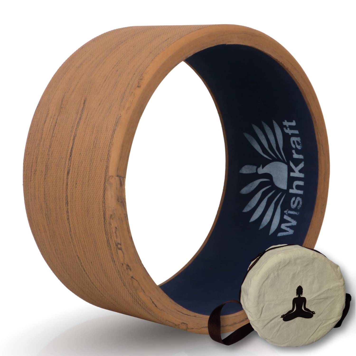 Sponsored Ad - WishKraft WIDE Yoga Wheel Roller 13 x 6.25 inch [Teak Brown] with Canvas Bag for Back Bends, Stretching & Flexibility | Eco-Friendly, Non-Slip & Sweat Resistant