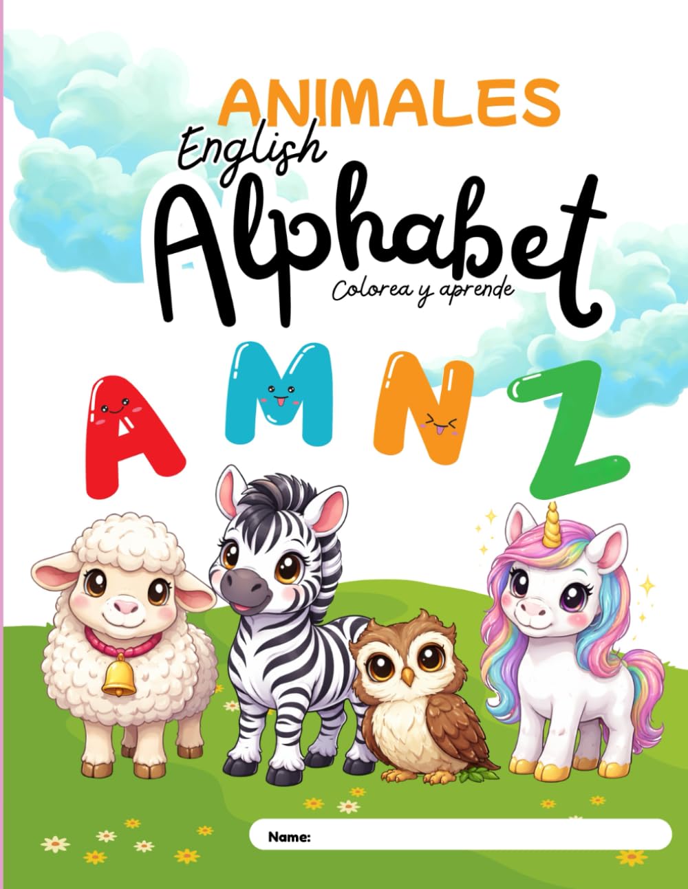 ANIMALES ENGLISH ALPHABET: Educational coloring pages with animals and alphabet for childrens 3 - 6 years