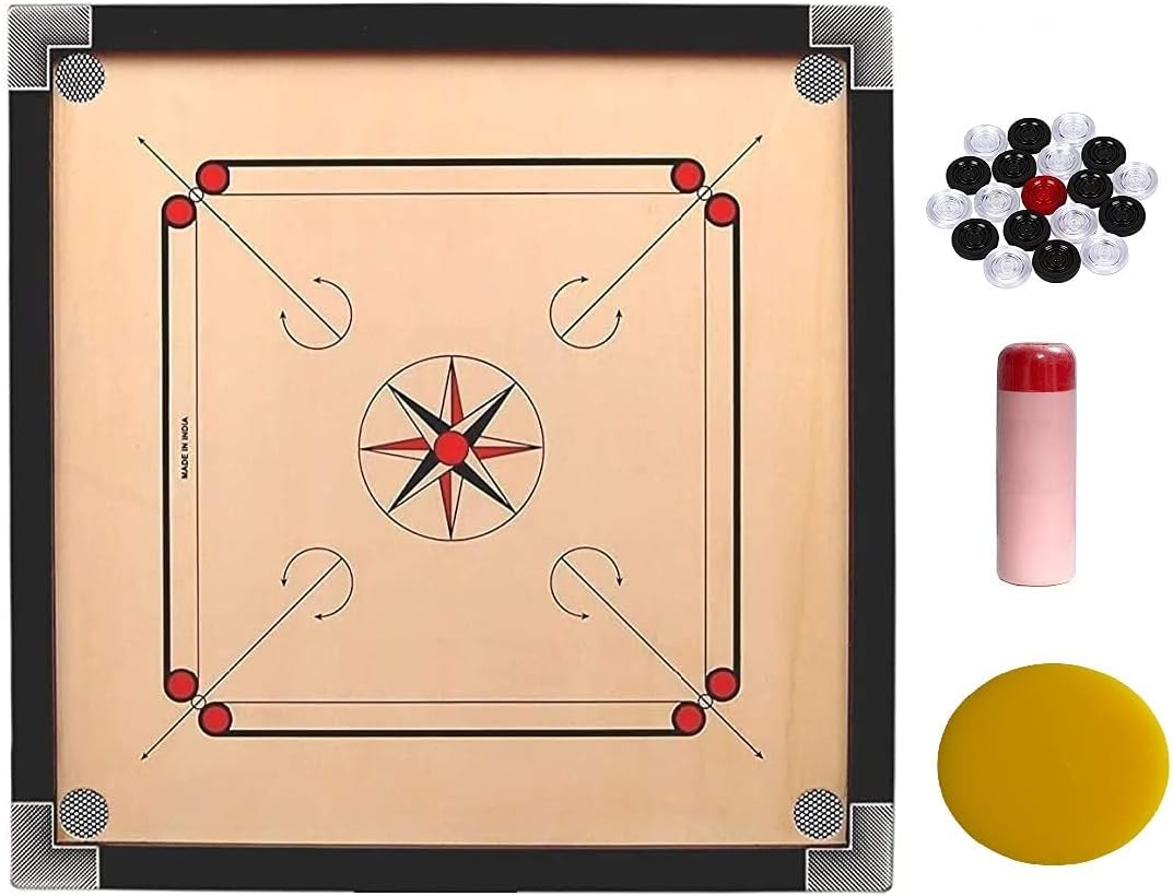 Generic PR Full Size Carrom Board with Coins Striker and Boric Powder, Beige (Large 26 inch)