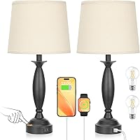 Vista 13 de Seealle Juego de 2 lámparas blancas para dormitorio, lámpara de noche de control táctil con USB C+A, lámparas de mesita de noche regulables de 3