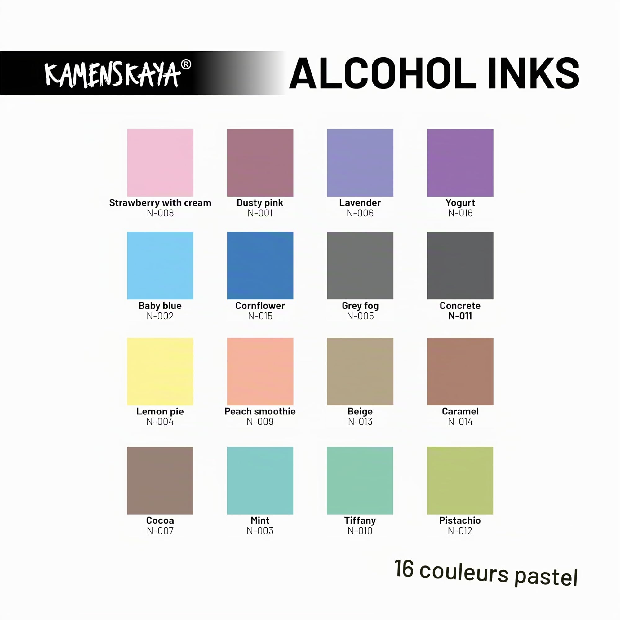 KAMENSKAYA Lot de 16 encres à alcool pastel, 15 ml chacune