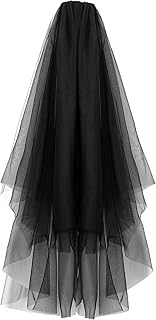 Black Veil Brides Wedding Veils Lace Short Bridal Veil Fingertip Women’s Veil Halloween Veil 2T Veil with Comb