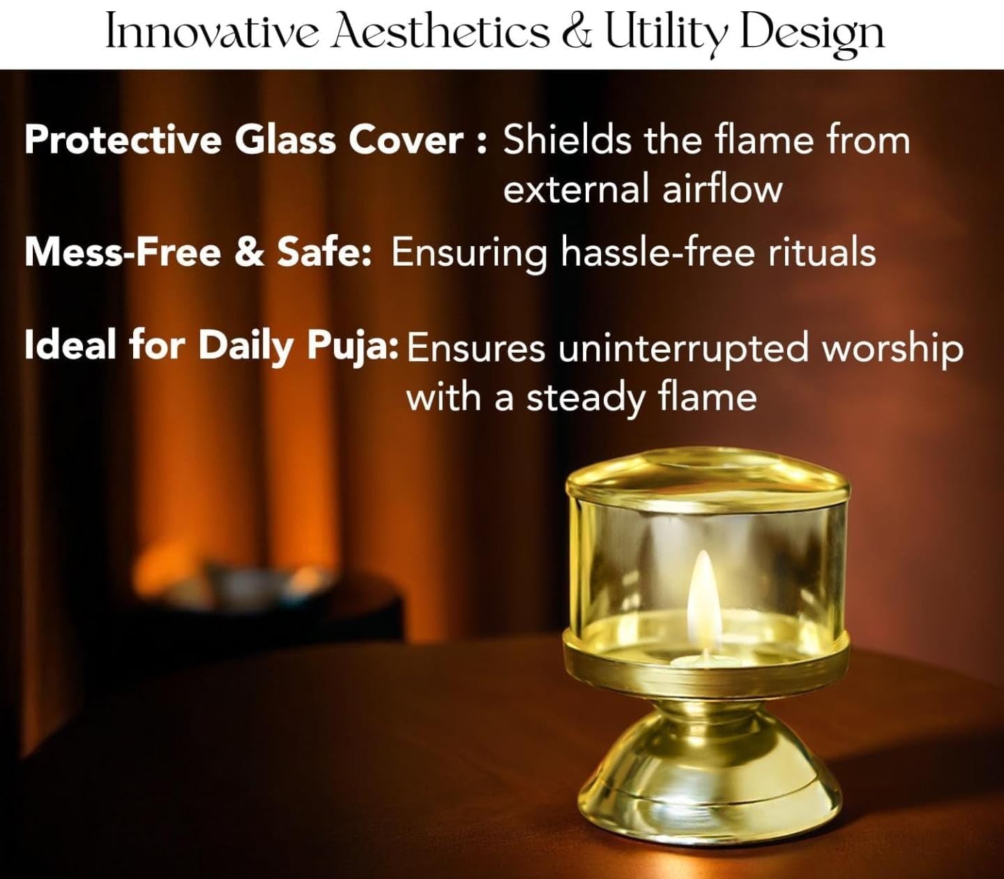 Messing und Glas Niranjan Diya für Puja | Traditionelle indische Öllampe für Diwali Dekoration & Pooja | Heimdekoration | Borosilikatglas | Ideales Geschenk – 1 Stück (5,7 cm)