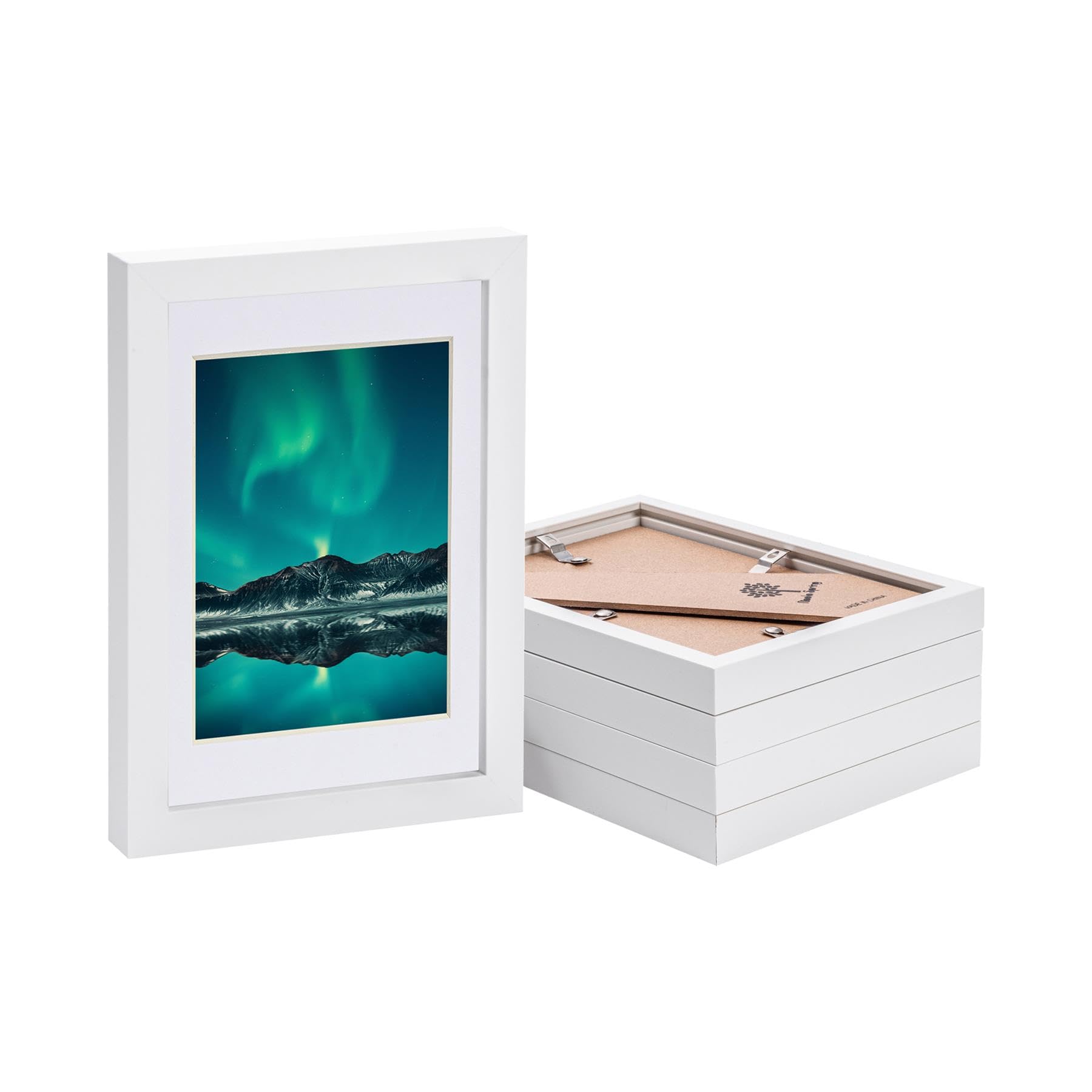 Nicola Spring 5x White A5 (6" x 8") Photo Frames with White 4" x 6" Mount - Glass Aperture Home Picture Wall Hanging Landscape Portrait Display