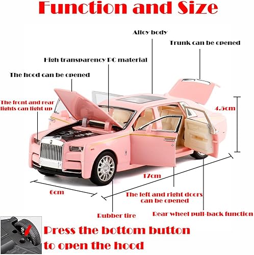 Miniatura 2 de Aleación coleccionable rosa Rolls Royce Phantom juguete tire hacia atrás vehículos modelo de coche fundido a troquel