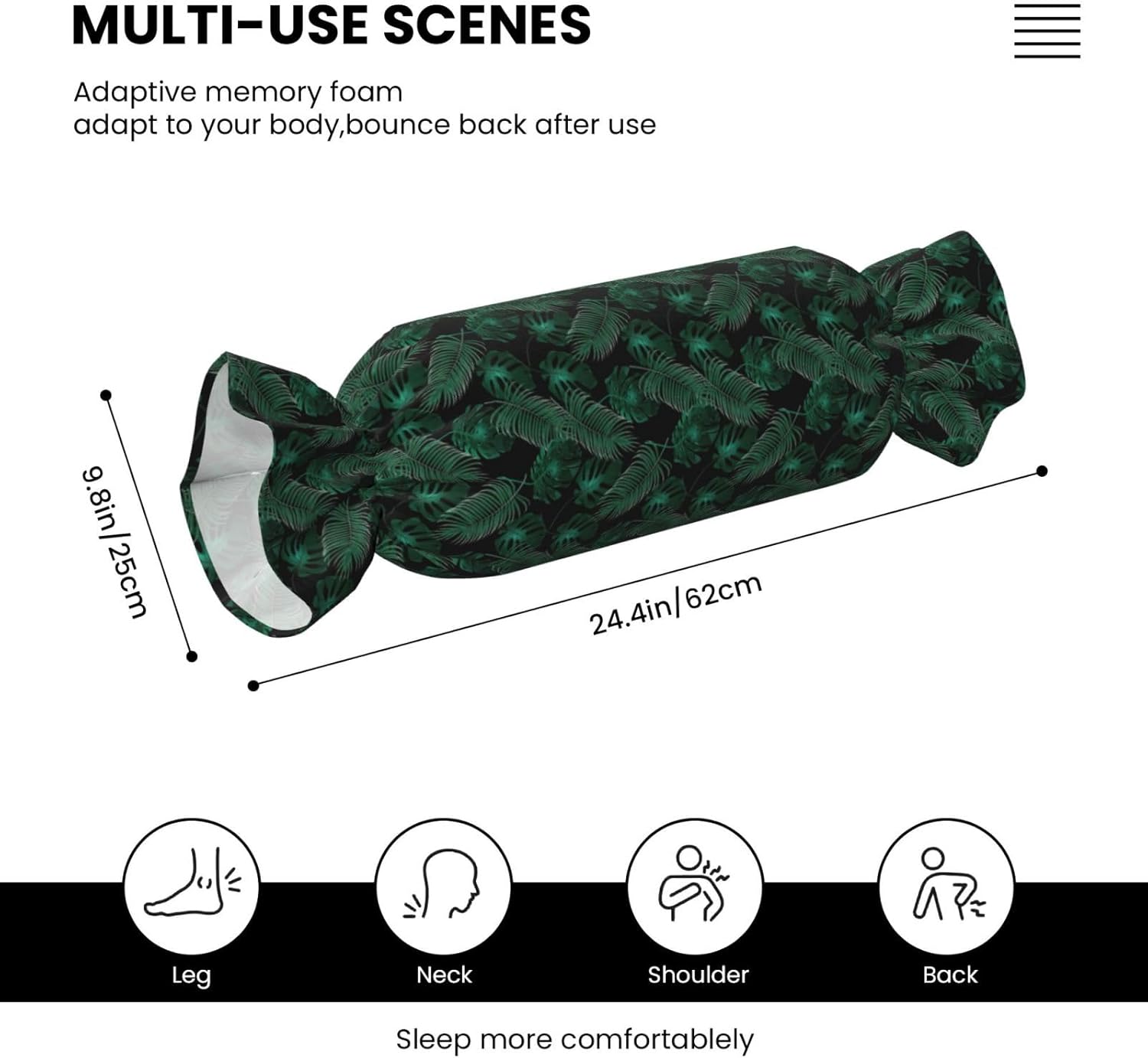Banana Leaf Green Print Candy Cylindrical Pillow Round Bolster Pillows Versatile Use Decor Bedroom Travel