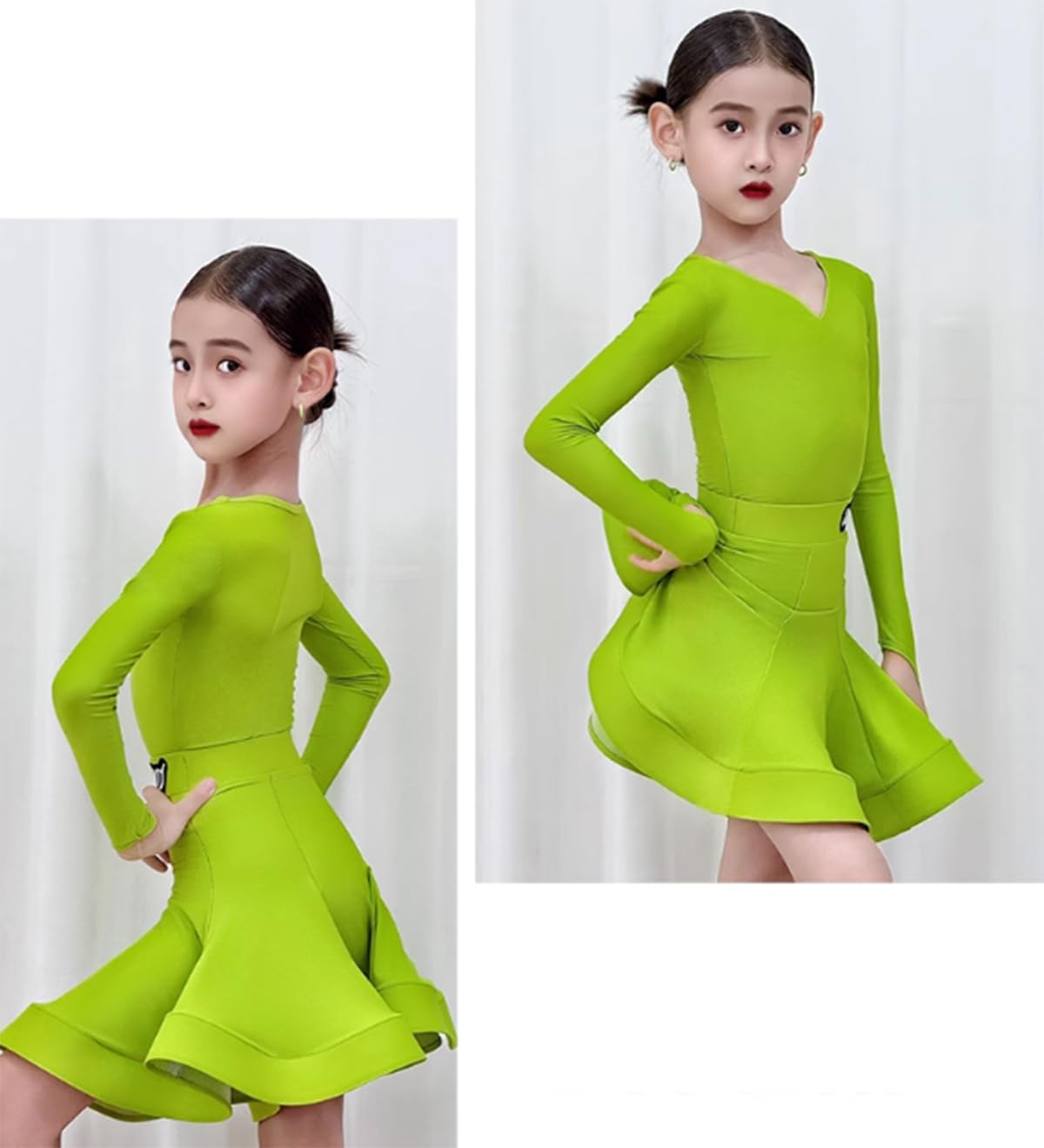 Vestido Profesional de Baile Latino para niñas Ideal para Tango Salsa Samba y Bailes de salón Traje para competición o presentación en el Escenario,Avocado Green,140cm