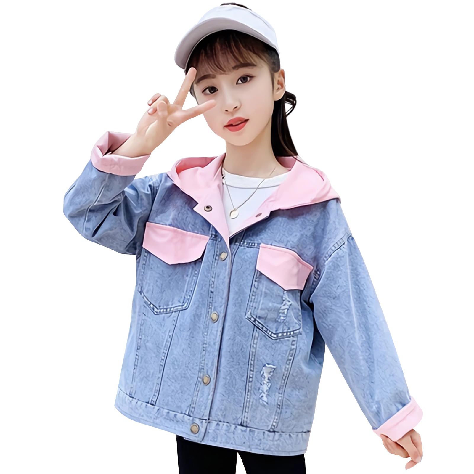 Chaqueta Vaquera Niña con Capucha Abrigo de Diseño Reversible para Primavera Otoño