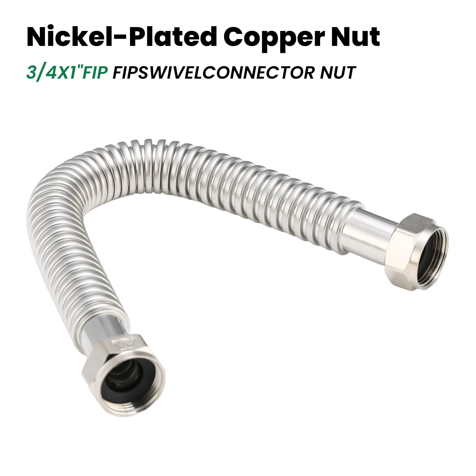 Conector de calentador de agua corrugado de acero inoxidable de 18 pulgadas flexible para tuberías de agua de hierro hembra, 3/4 pulgadas FIP x 1 pulgada FIP, 18 pulgadas de longitud (2